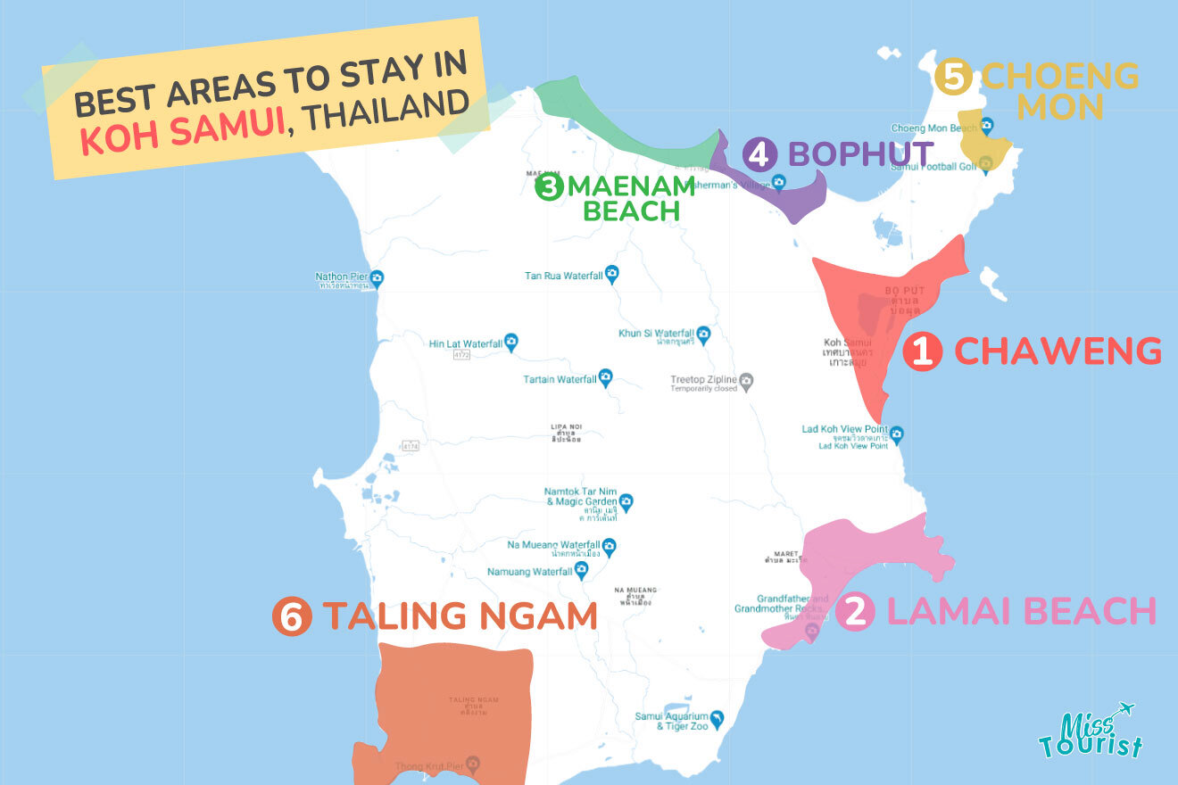 Map of best places to stay Koh Samui